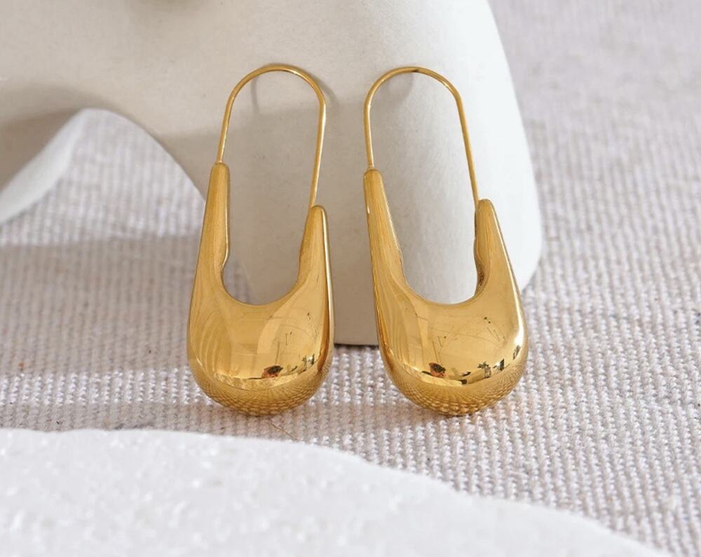 Anthropologie Hoop Earrings Gold Fulani Chunky Tribal African Geometric Boho 18k